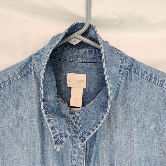 Chicos Denim Long sleeved shirt size 2 in Chicos which is about a large. - Picture 2 of 8